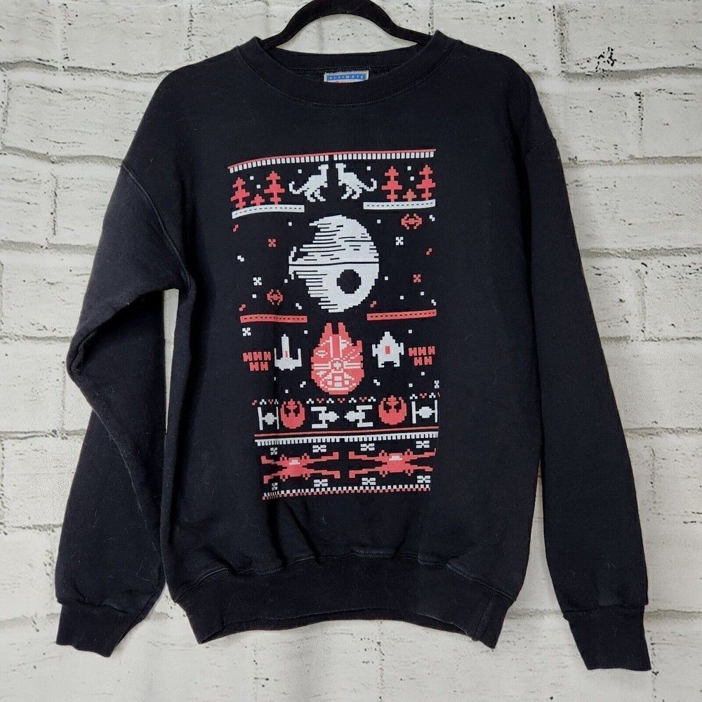 Men's Hanes Black Red Star Wars' Themed Pixel Sweatshirt Size S (34-36)
